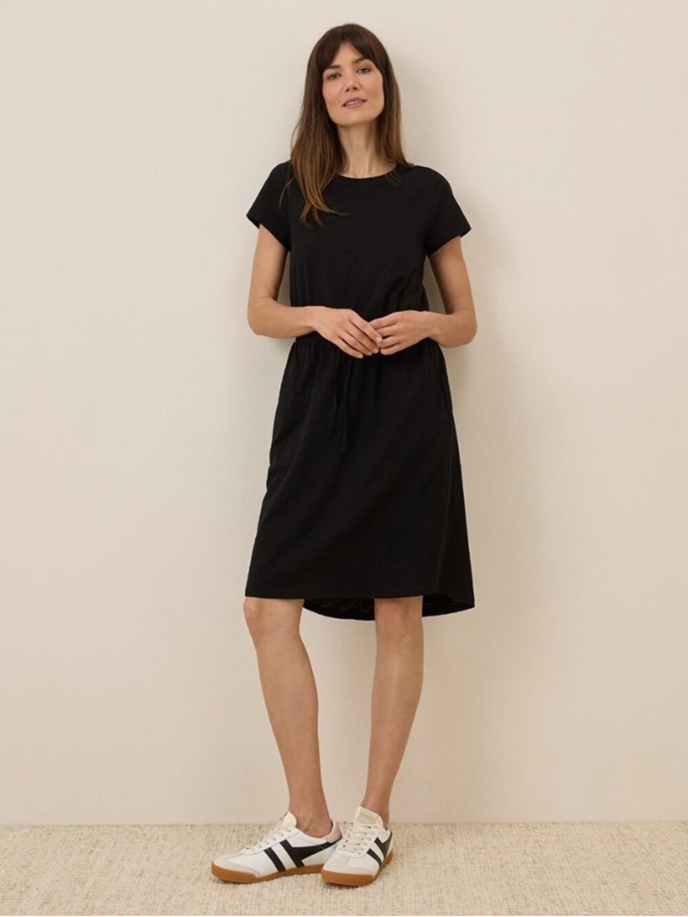Pact Organic Cotton Slub Black Short-Sleeve Drawstring Waist Dress - Women S